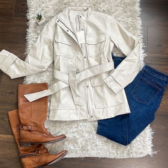 NWT Target NEW DAY Faux Leather Anorak Jacket Stone Tie Waist Jacket XS - Picture 2 of 11